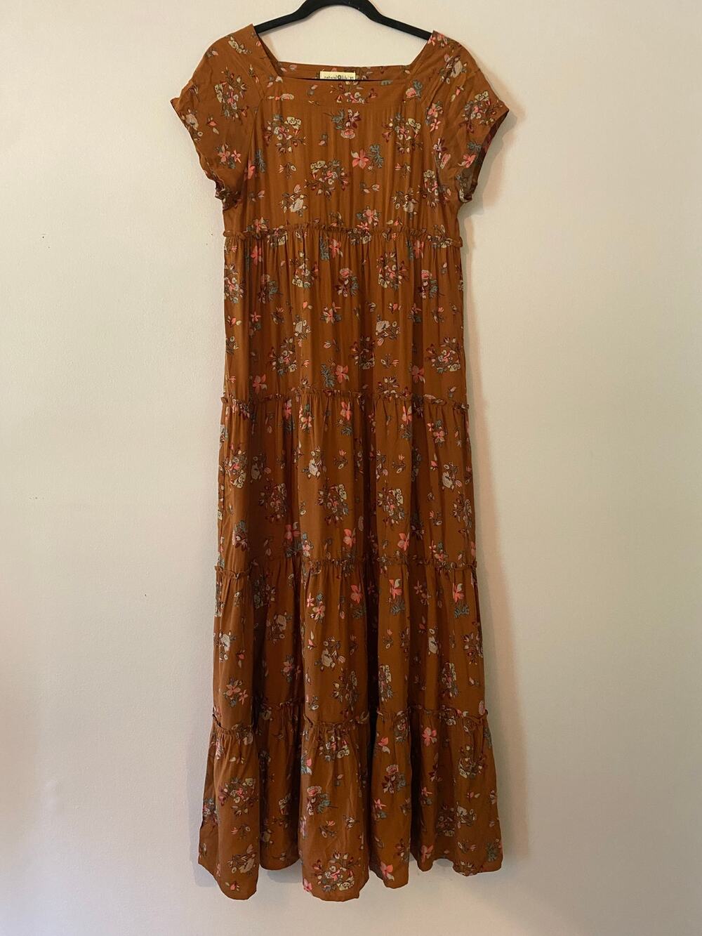 Natural Life Brown Floral Maxi Dress Cottagecore Fairy Whimsy Women's size XS